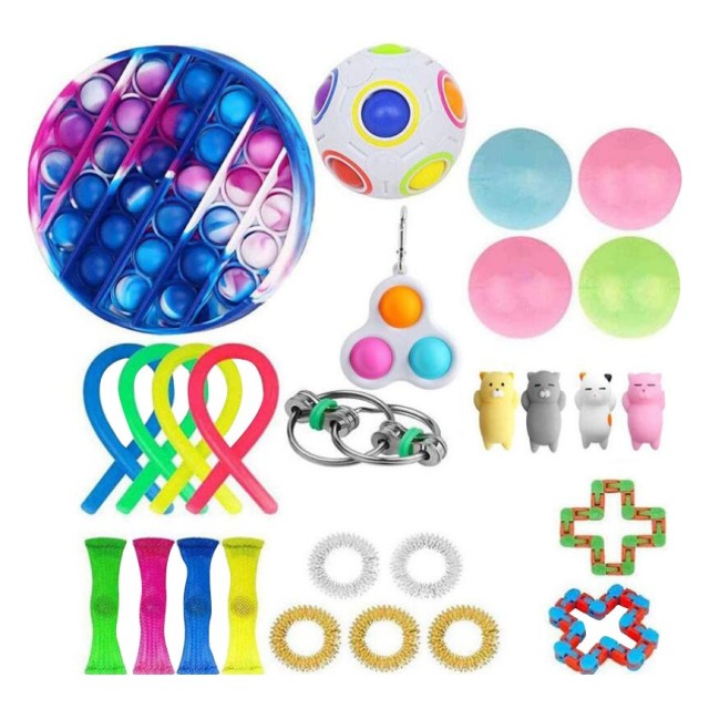 27 In 1 Sensory Fidget Toy Sets (W/Tie-Dye Circle Push Pop Bubble Sensory Toy)