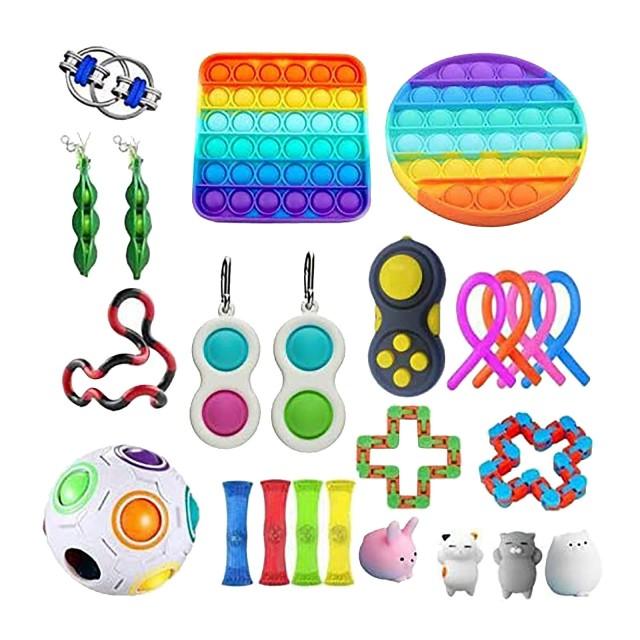 24 In 1 Sensory Fidget Toy Sets (W/Rainbow Circle AND Square Push Pop Bubble Sensory Toys)